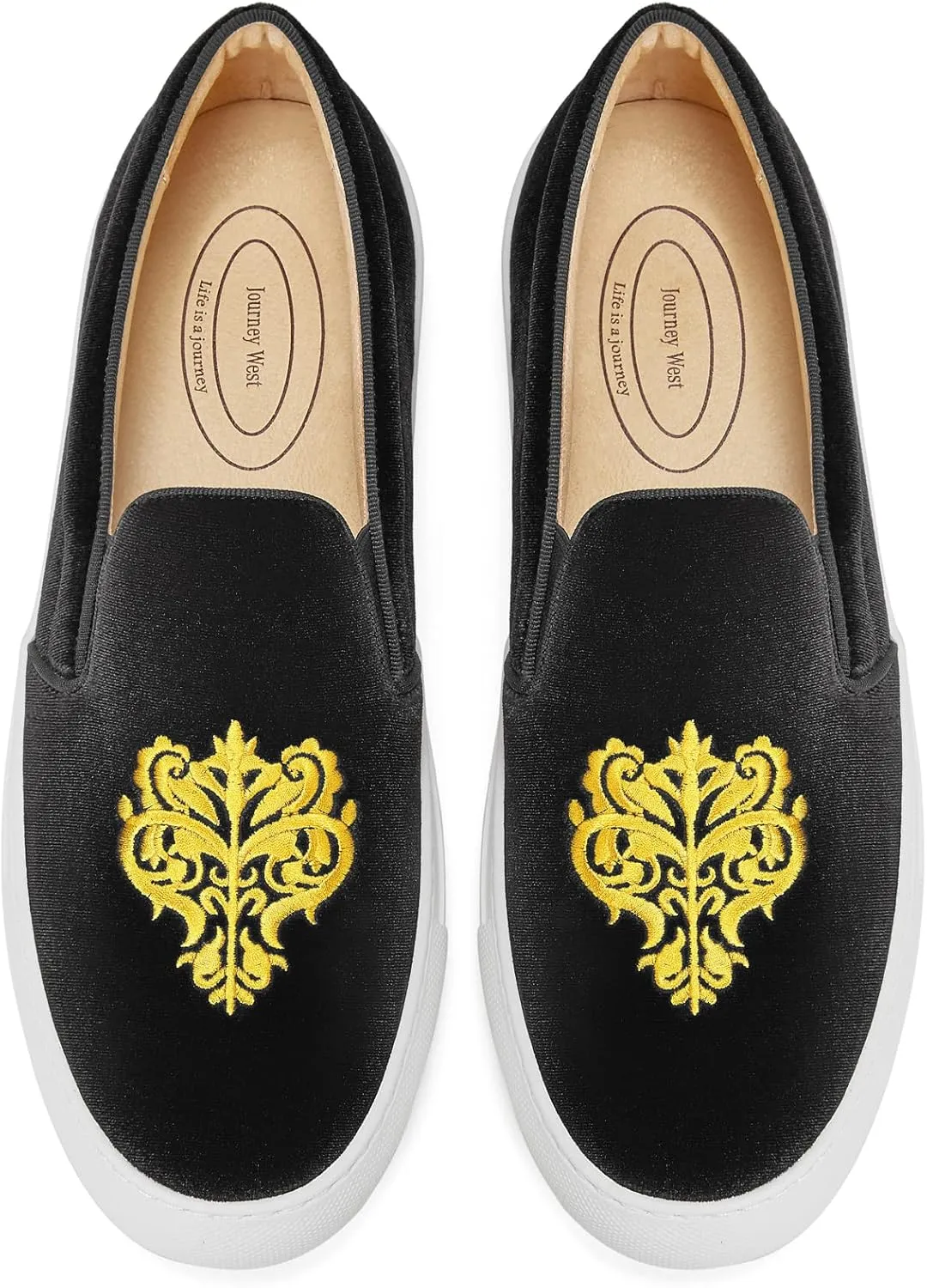 Journey West Women's Fashion Velvet Sneakers with Embroidery Comfortable Slip-On Work Shoes for Women