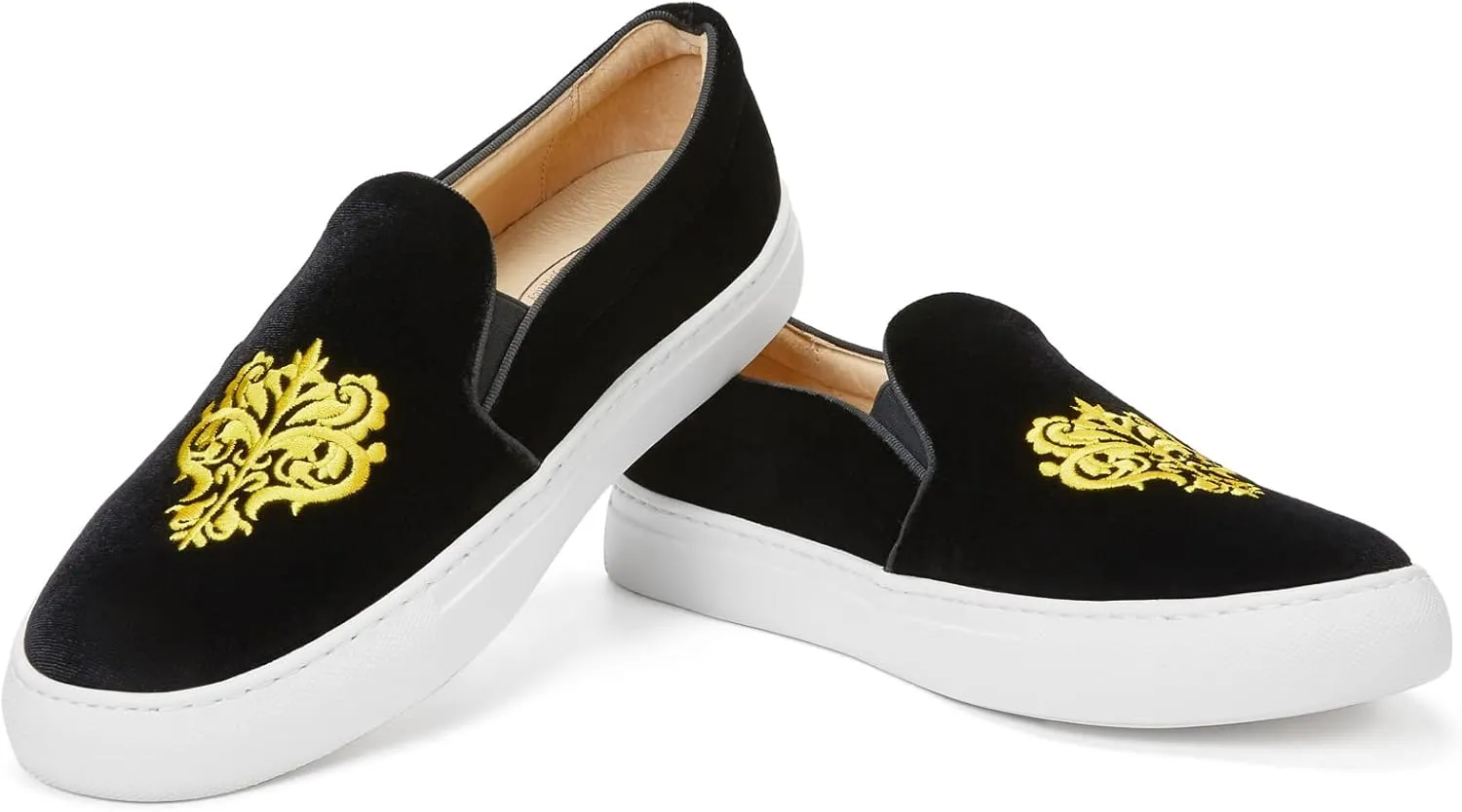 Journey West Women's Fashion Velvet Sneakers with Embroidery Comfortable Slip-On Work Shoes for Women