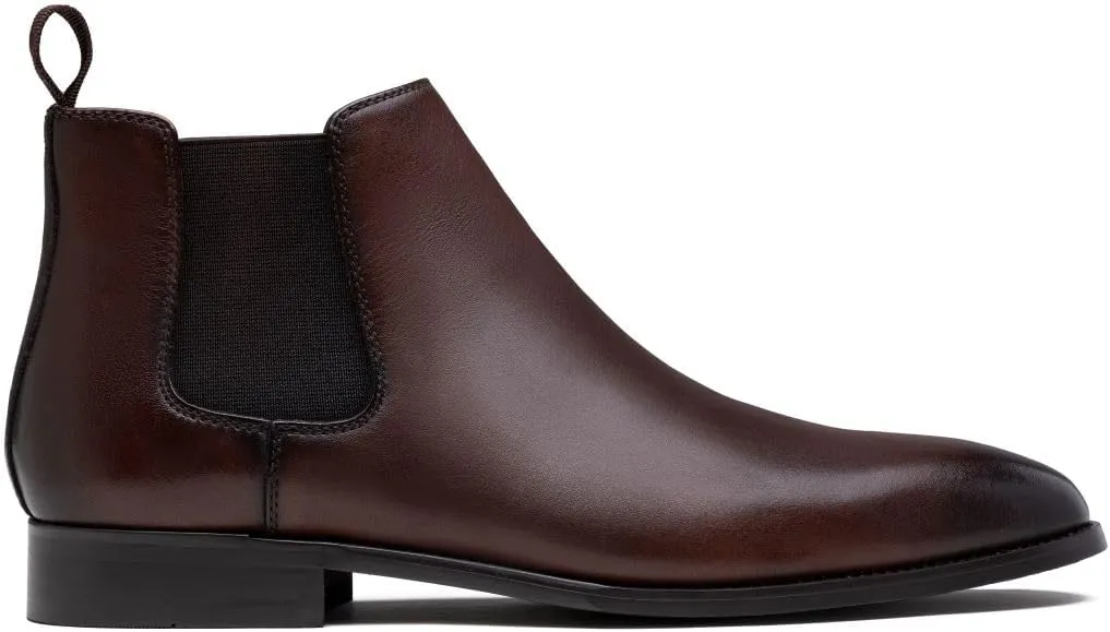 Jousen Chelsea Boots Men Polished Leather Dress Boots Stylish Classic Retro Slip On Boots for Men