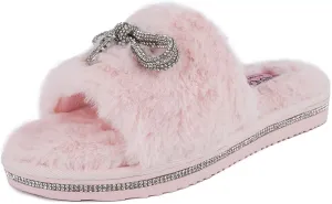 Juicy Couture Women's Faux Fur Slide Sandal Slippers, Open Toe, Comfortable Indoor Outdoor House Shoes