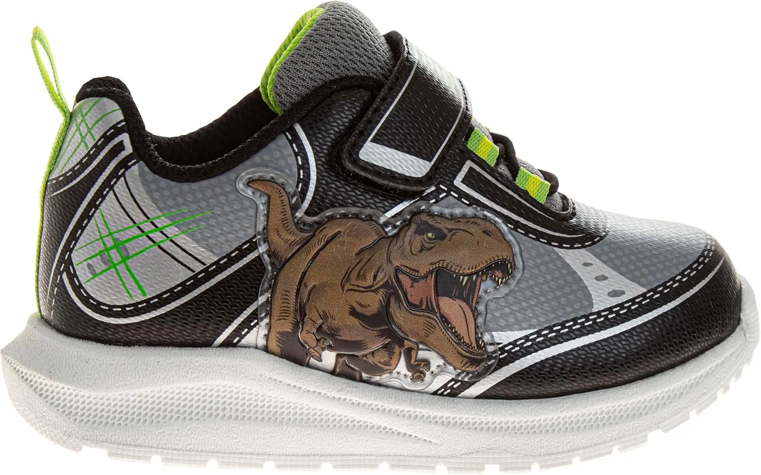 Jurassic World Sneakers with Easy Strap - Dinosaur T-Rex Shoes Laceless Closure Lightweight Jurassic Park Sneaker (Size Toddler-Little Kid)
