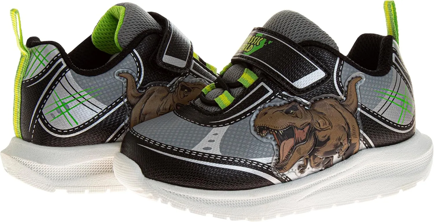 Jurassic World Sneakers with Easy Strap - Dinosaur T-Rex Shoes Laceless Closure Lightweight Jurassic Park Sneaker (Size Toddler-Little Kid)