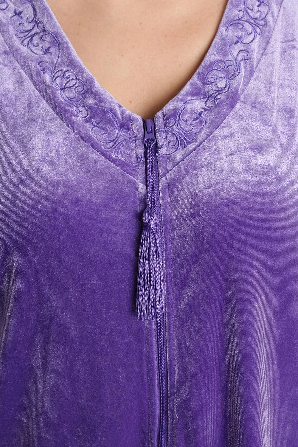 Just Love Stretch Velour Embroidered Zipper Lounger Robe for Women with Pockets