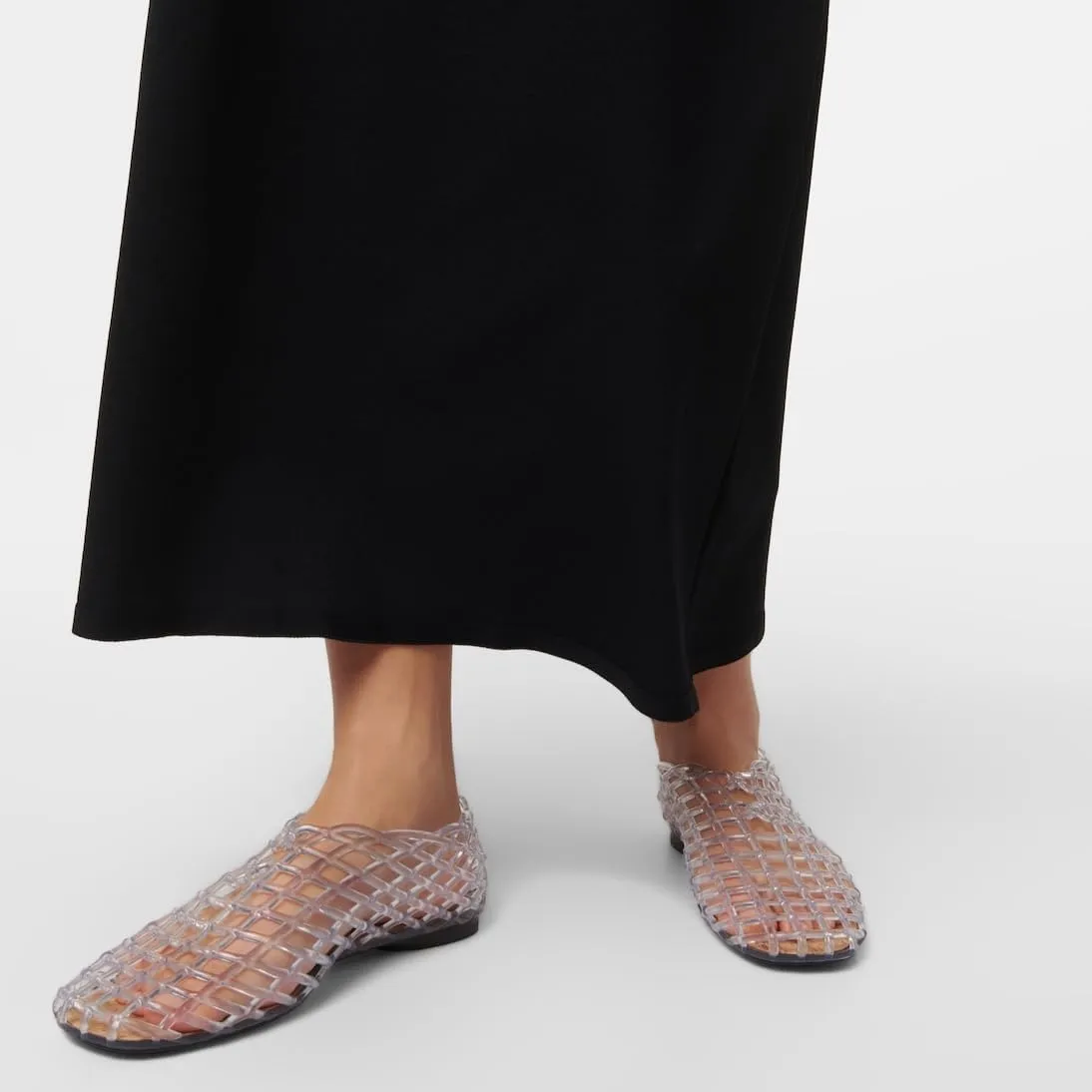 keleimusi Women's Woven Jelly Flats Slip-On Square Toe Mesh Ballet Flats Sole Lightweight Breathable Summer Slides Clear Hollow Jelly Sandals Beach Ballerina Shoes