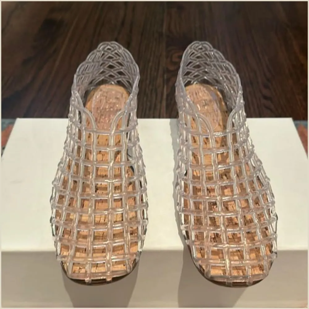 keleimusi Women's Woven Jelly Flats Slip-On Square Toe Mesh Ballet Flats Sole Lightweight Breathable Summer Slides Clear Hollow Jelly Sandals Beach Ballerina Shoes