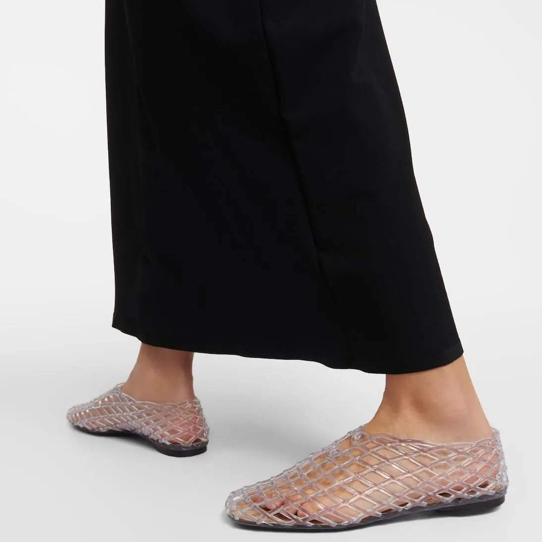 keleimusi Women's Woven Jelly Flats Slip-On Square Toe Mesh Ballet Flats Sole Lightweight Breathable Summer Slides Clear Hollow Jelly Sandals Beach Ballerina Shoes