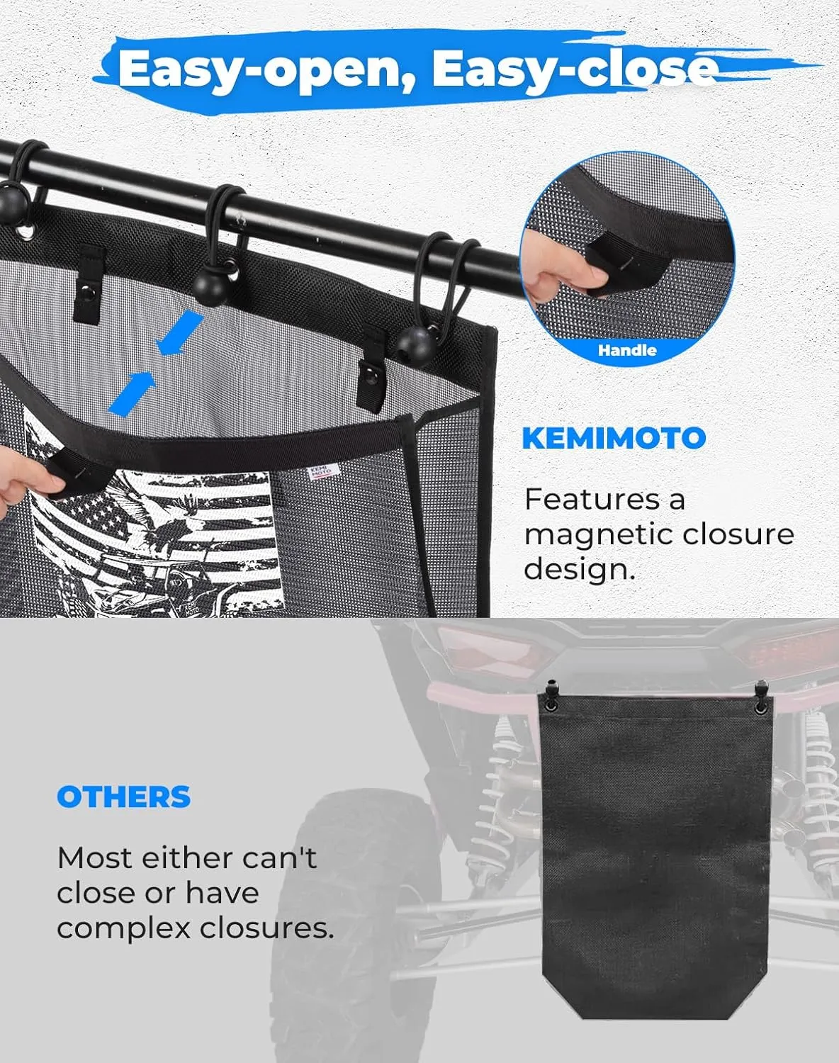 KEMIMOTO Universal Trash Sack Mesh Large Trash Bag for UTV ATV Portable Universal Accessories Compatible with Polaris RZR, Can-Am, CFMOTO, Teryx, Mule, Arctic Cat, Pioneer, Golf Cart, Boat