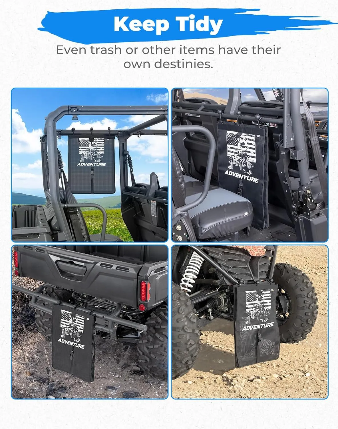 KEMIMOTO Universal Trash Sack Mesh Large Trash Bag for UTV ATV Portable Universal Accessories Compatible with Polaris RZR, Can-Am, CFMOTO, Teryx, Mule, Arctic Cat, Pioneer, Golf Cart, Boat