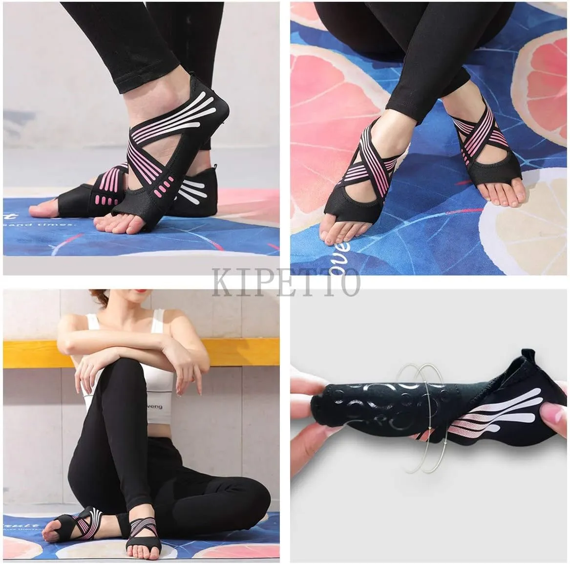 KIPETTO Yoga Socks Women Toeless Anti-skid Socks for Pilates Barre Ballet Bikram Workout, US Size 5-10