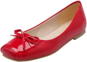 KISSASA Womens Patent Leather Ballet Flats Square Toe Pumps Bow Tie Flats Slip On Casual Shoes