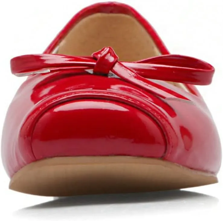 KISSASA Womens Patent Leather Ballet Flats Square Toe Pumps Bow Tie Flats Slip On Casual Shoes