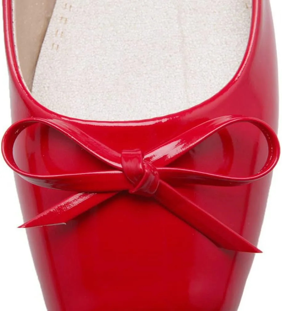KISSASA Womens Patent Leather Ballet Flats Square Toe Pumps Bow Tie Flats Slip On Casual Shoes