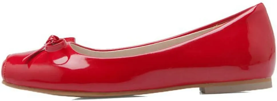 KISSASA Womens Patent Leather Ballet Flats Square Toe Pumps Bow Tie Flats Slip On Casual Shoes