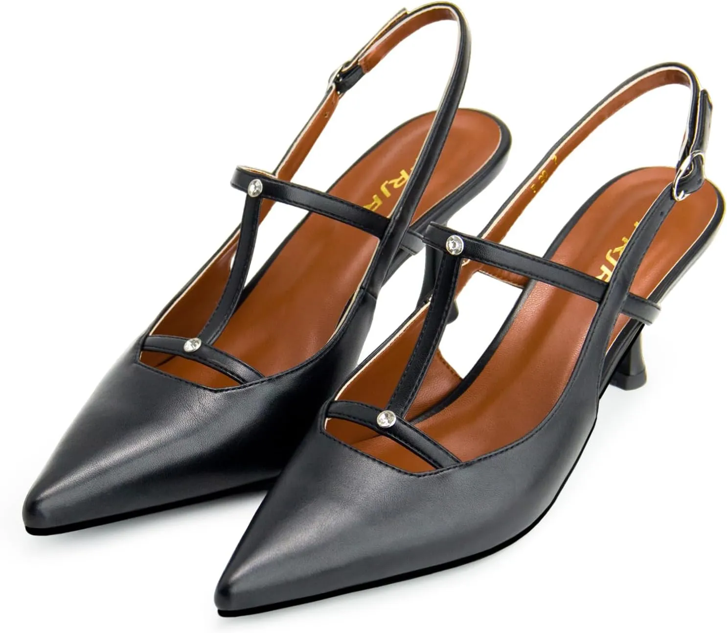 Kitten Heels for Women Slingback Shoes Closed Pointed Toe Stiletto Pumps Slip on T Strap High Heels for Dressy Party Office Heeled Sandals