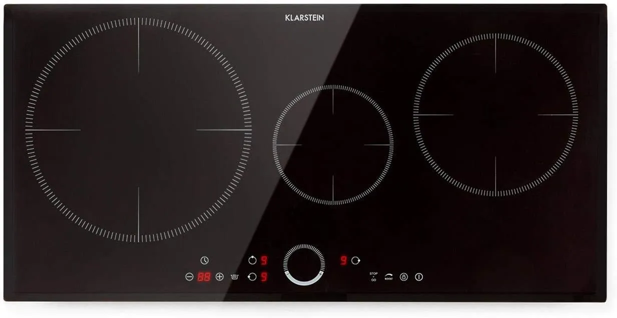 Klarstein Delicatessa 80 Induction Cooker - Built-in Cooker, 80 cm, 3 Plates, Powerful, 7000 watts, Paellazon, Booster, Timer Function, Digital Display, Glass Ceramic, Black