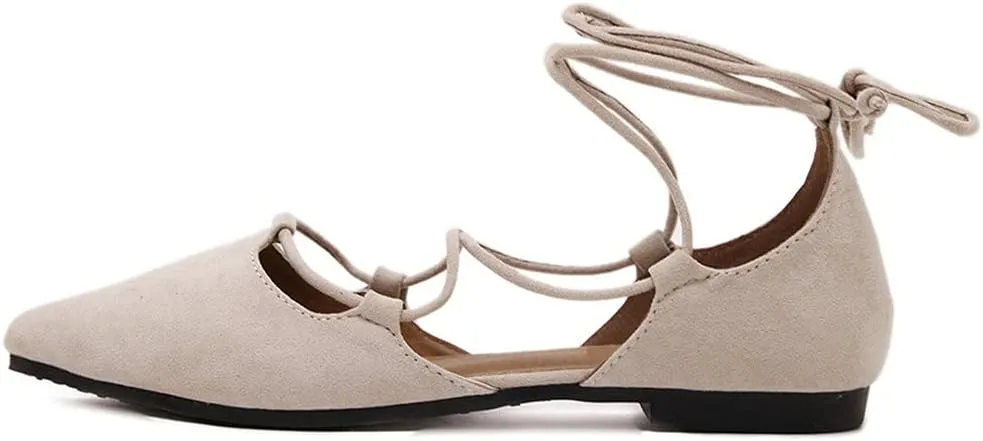 KOKOMOMO Womens Faux Suede Lace Up Ballet Flats Pointed Toe Ballerina Shoes