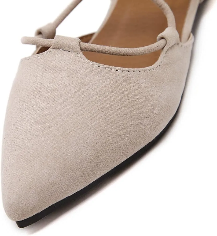 KOKOMOMO Womens Faux Suede Lace Up Ballet Flats Pointed Toe Ballerina Shoes