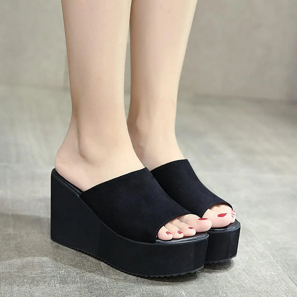 KOKOMOMO Womens Wedges Heels Platform Peep Open Toe Mules Wedge Slide Sandals Summer Beach Shoes