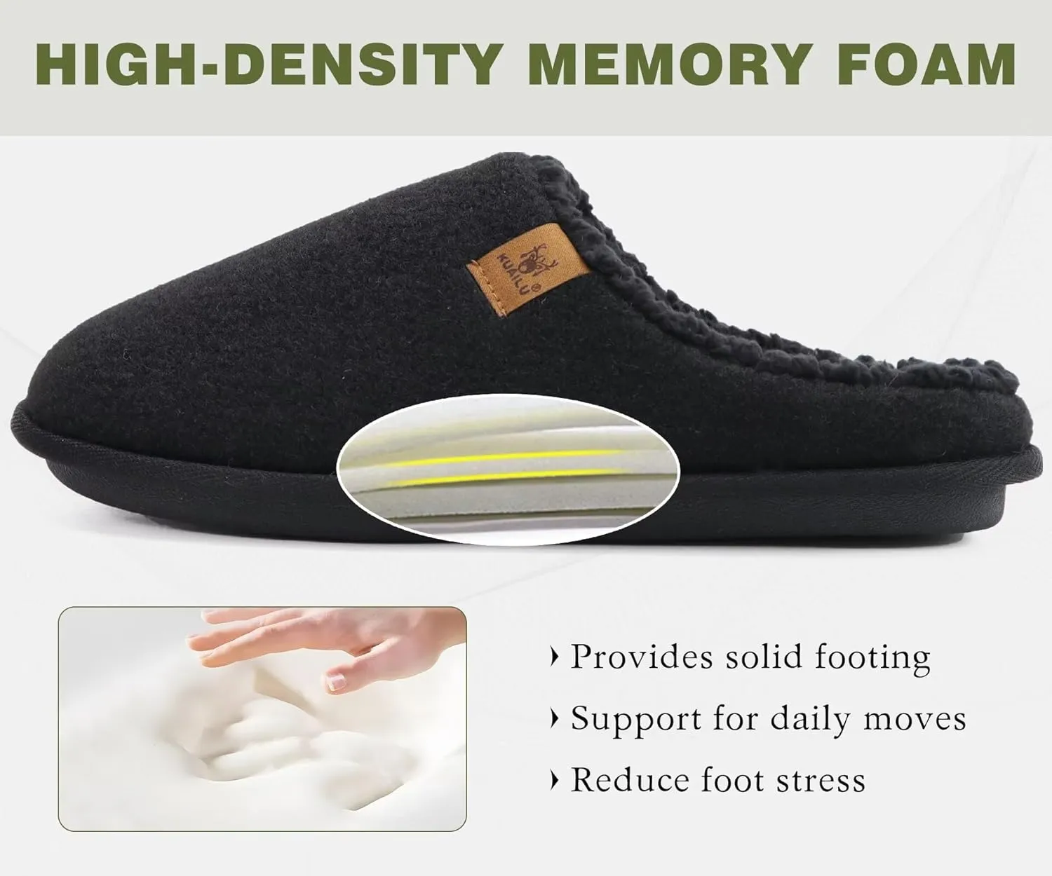 KuaiLu Mens House Memory Foam Slippers with Comfy Warm Plush Lining Felt Slip On Casual Pantuflas Mans Comfortable Bedroom Shoes Rubber Sole for Indoor&Outdoor (Mens Size 7-15)
