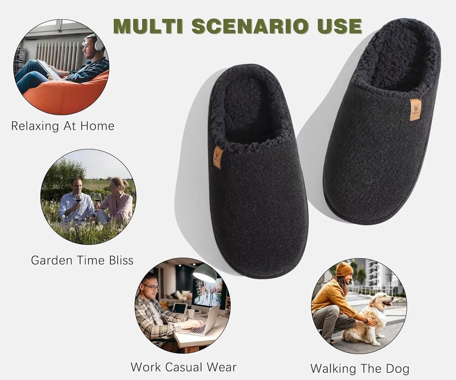 KuaiLu Mens House Memory Foam Slippers with Comfy Warm Plush Lining Felt Slip On Casual Pantuflas Mans Comfortable Bedroom Shoes Rubber Sole for Indoor&Outdoor (Mens Size 7-15)