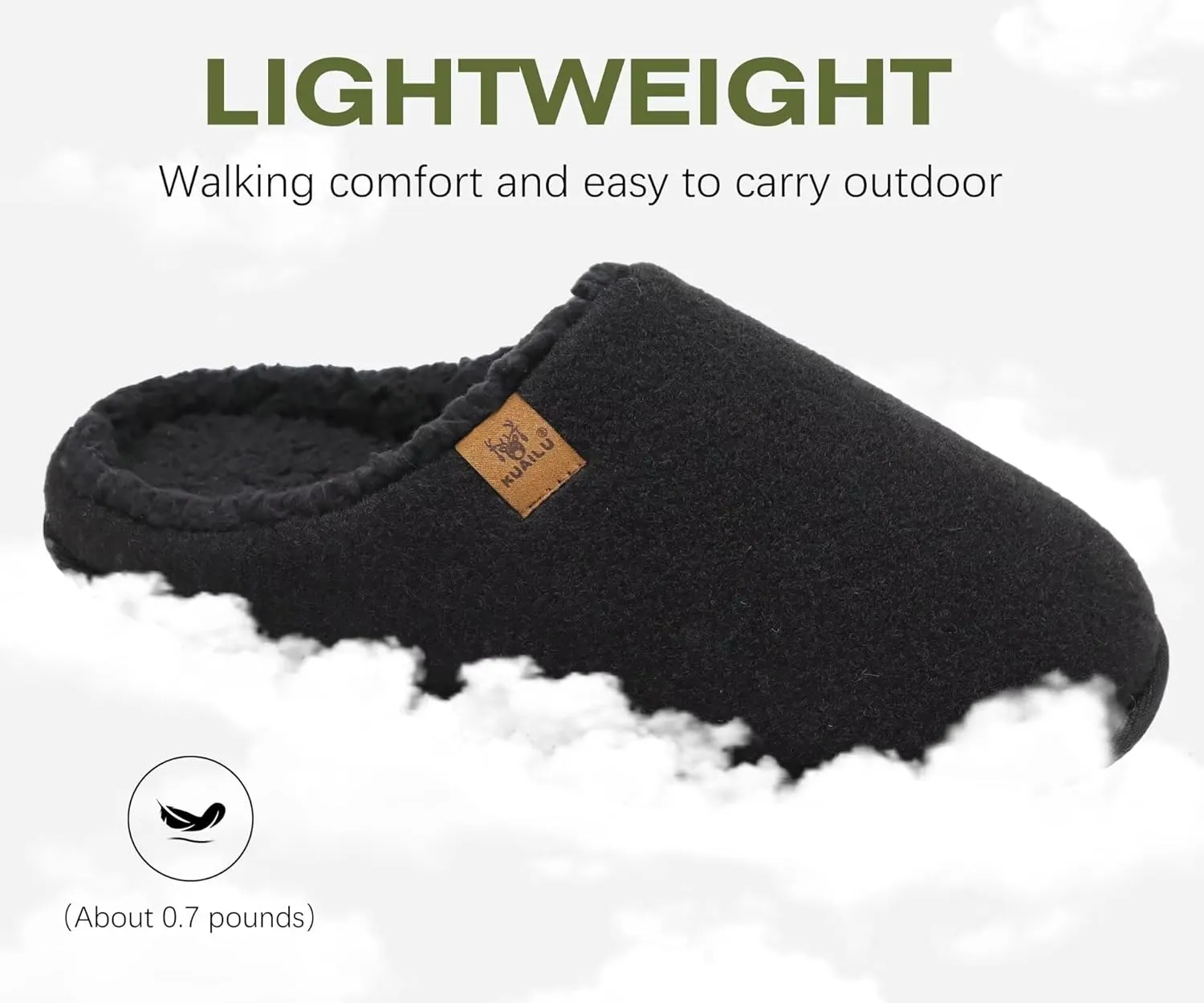 KuaiLu Mens House Memory Foam Slippers with Comfy Warm Plush Lining Felt Slip On Casual Pantuflas Mans Comfortable Bedroom Shoes Rubber Sole for Indoor&Outdoor (Mens Size 7-15)