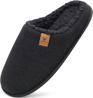 KuaiLu Mens House Memory Foam Slippers with Comfy Warm Plush Lining Felt Slip On Casual Pantuflas Mans Comfortable Bedroom Shoes Rubber Sole for Indoor&Outdoor (Mens Size 7-15)