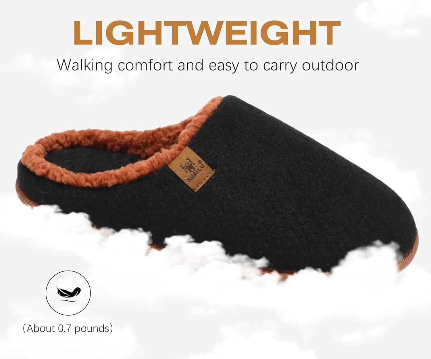 KuaiLu Mens House Memory Foam Slippers with Comfy Warm Plush Lining Felt Slip On Casual Pantuflas Mans Comfortable Bedroom Shoes Rubber Sole for Indoor&Outdoor (Mens Size 7-15)