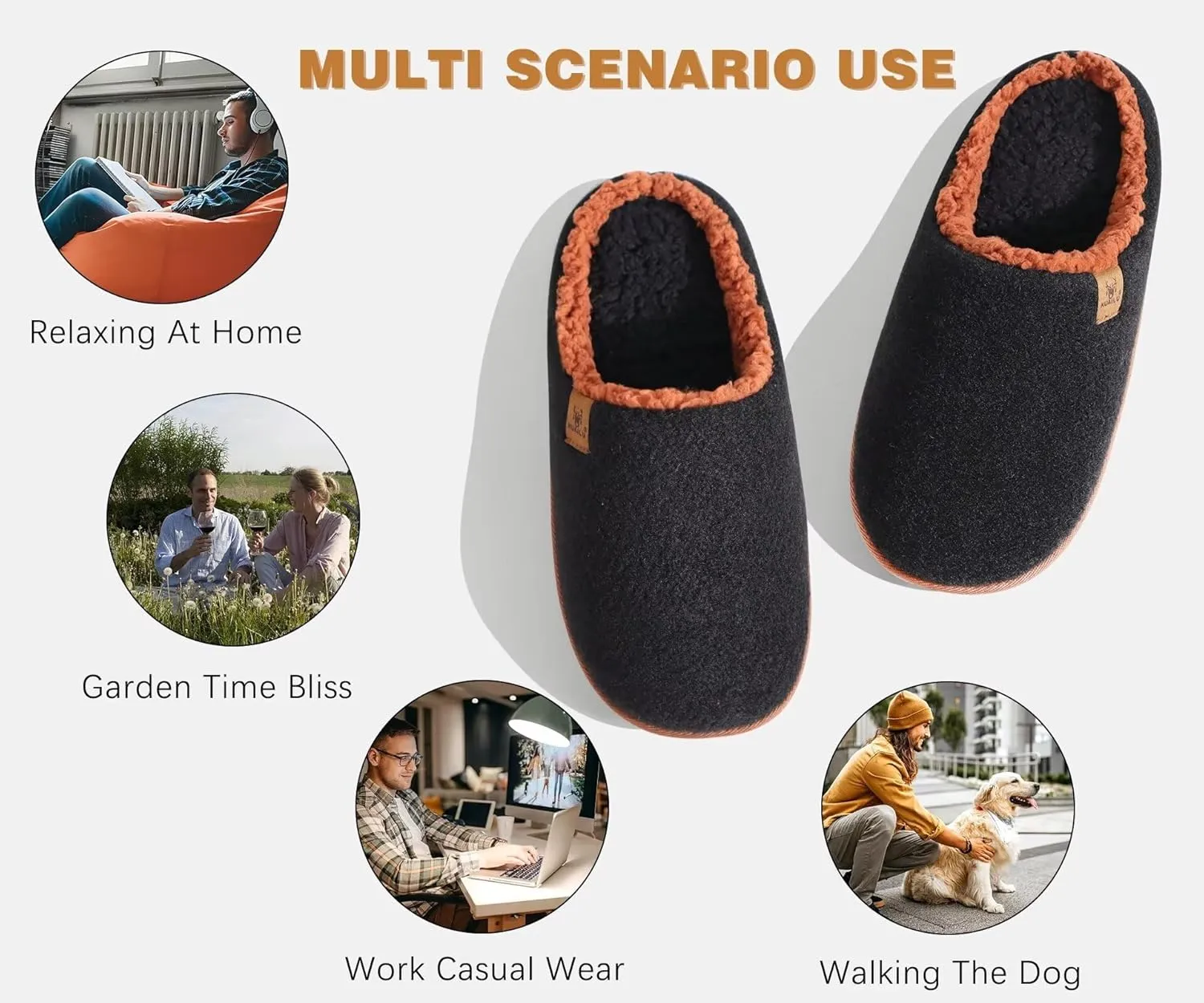 KuaiLu Mens House Memory Foam Slippers with Comfy Warm Plush Lining Felt Slip On Casual Pantuflas Mans Comfortable Bedroom Shoes Rubber Sole for Indoor&Outdoor (Mens Size 7-15)