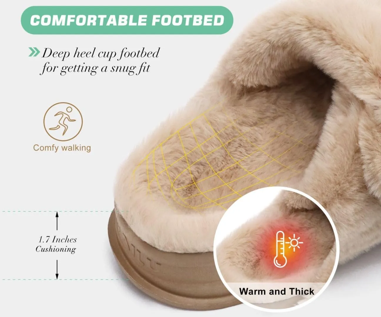 KuaiLu Women's Fluff Slippers Plantar Fasciitis Arch Support Platform Slippers Ladies Fashion Open Toe Faux Fur Sliders Womens House Slipper Size 6-12