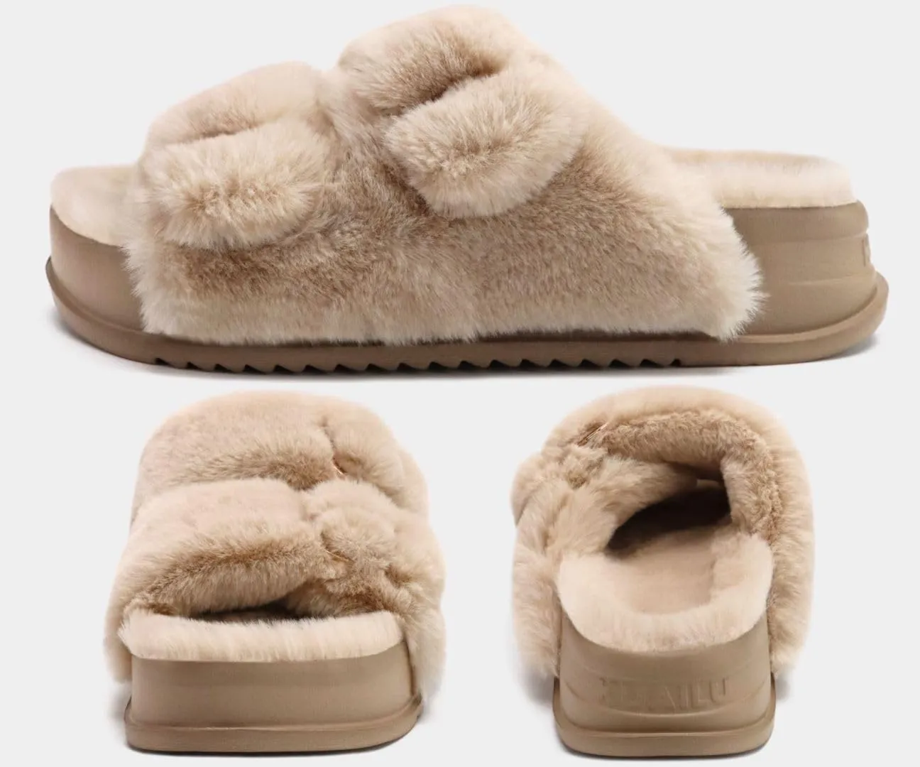 KuaiLu Women's Fluff Slippers Plantar Fasciitis Arch Support Platform Slippers Ladies Fashion Open Toe Faux Fur Sliders Womens House Slipper Size 6-12