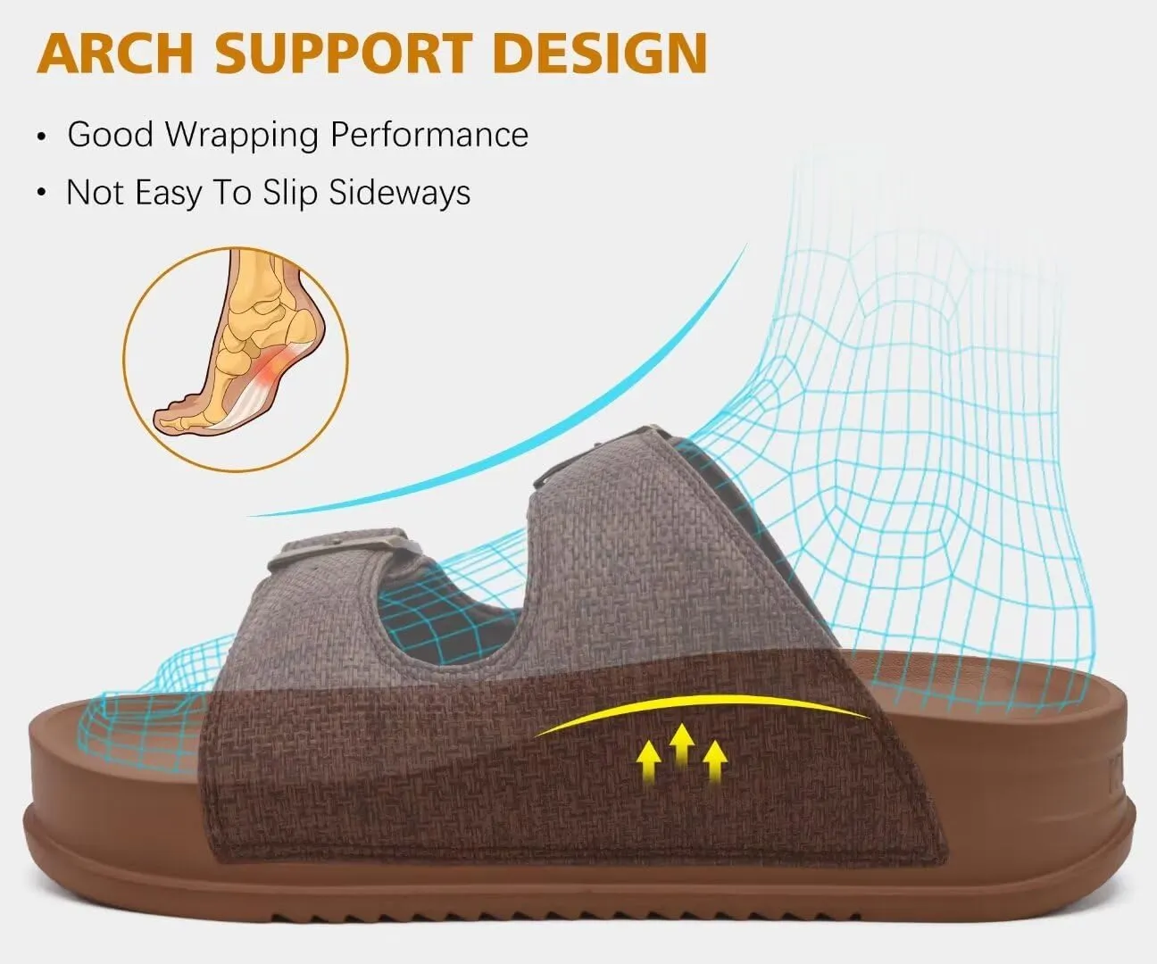 KuaiLu Womens Sandals with Arch Support Comfortable Orthopedic Cushion Recovery Slides Summer Fashion Leather Double Buckle Casual Slip On Plantar Fasciitis Shoes for Indoor&Outdoor (US Size 6-12)