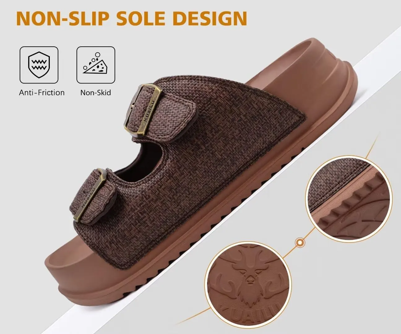 KuaiLu Womens Sandals with Arch Support Comfortable Orthopedic Cushion Recovery Slides Summer Fashion Leather Double Buckle Casual Slip On Plantar Fasciitis Shoes for Indoor&Outdoor (US Size 6-12)