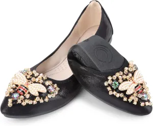 KUNWFNIX Women Ballet Flats Rhinestone Wedding Ballerina Shoes Foldable Sparkly Comfort Slip on Flat Shoes
