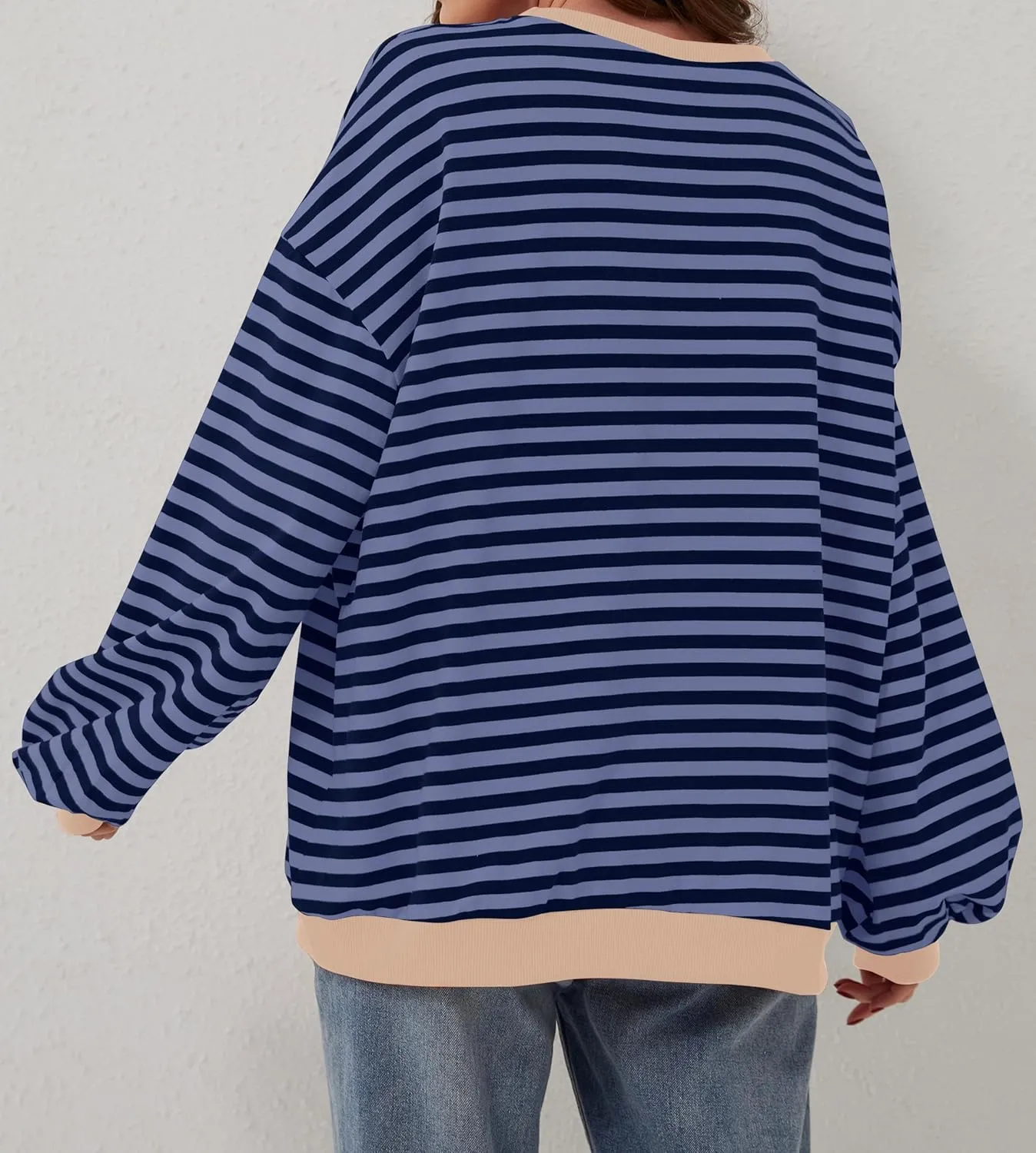 Labolliy Women Striped Oversized Sweatshirt Color Block Crew Neck Long Sleeve Shirt Casual Pullover Top Fall Y2K Clothes