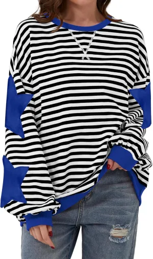 Labolliy Women Striped Oversized Sweatshirt Color Block Crew Neck Long Sleeve Shirt Casual Pullover Top Fall Y2K Clothes