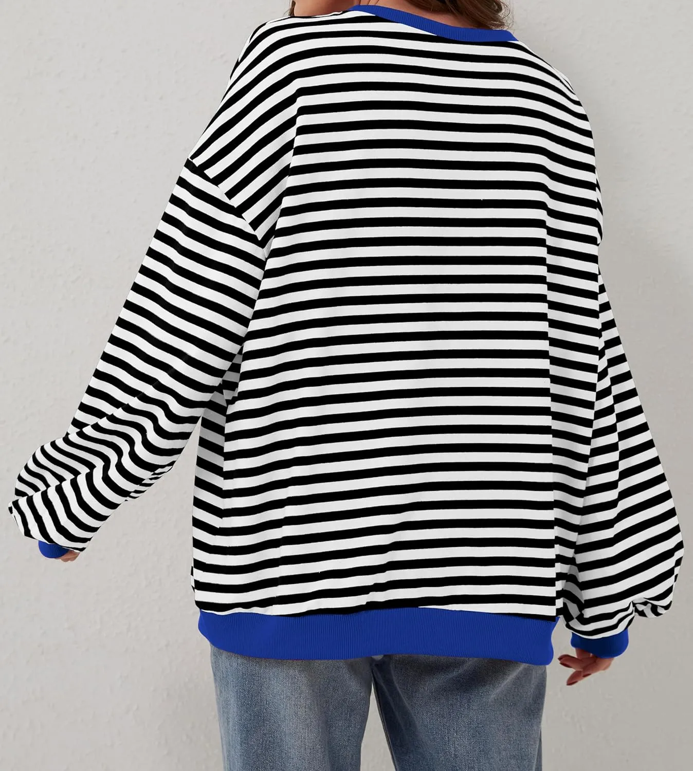 Labolliy Women Striped Oversized Sweatshirt Color Block Crew Neck Long Sleeve Shirt Casual Pullover Top Fall Y2K Clothes