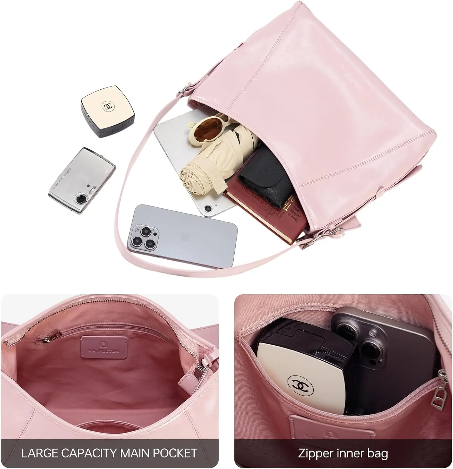 LA'FESTIN Leather Shoulder Purse For Women: Black Crossbody Bags Small Handbags - Trendy Medium Hobo Bag