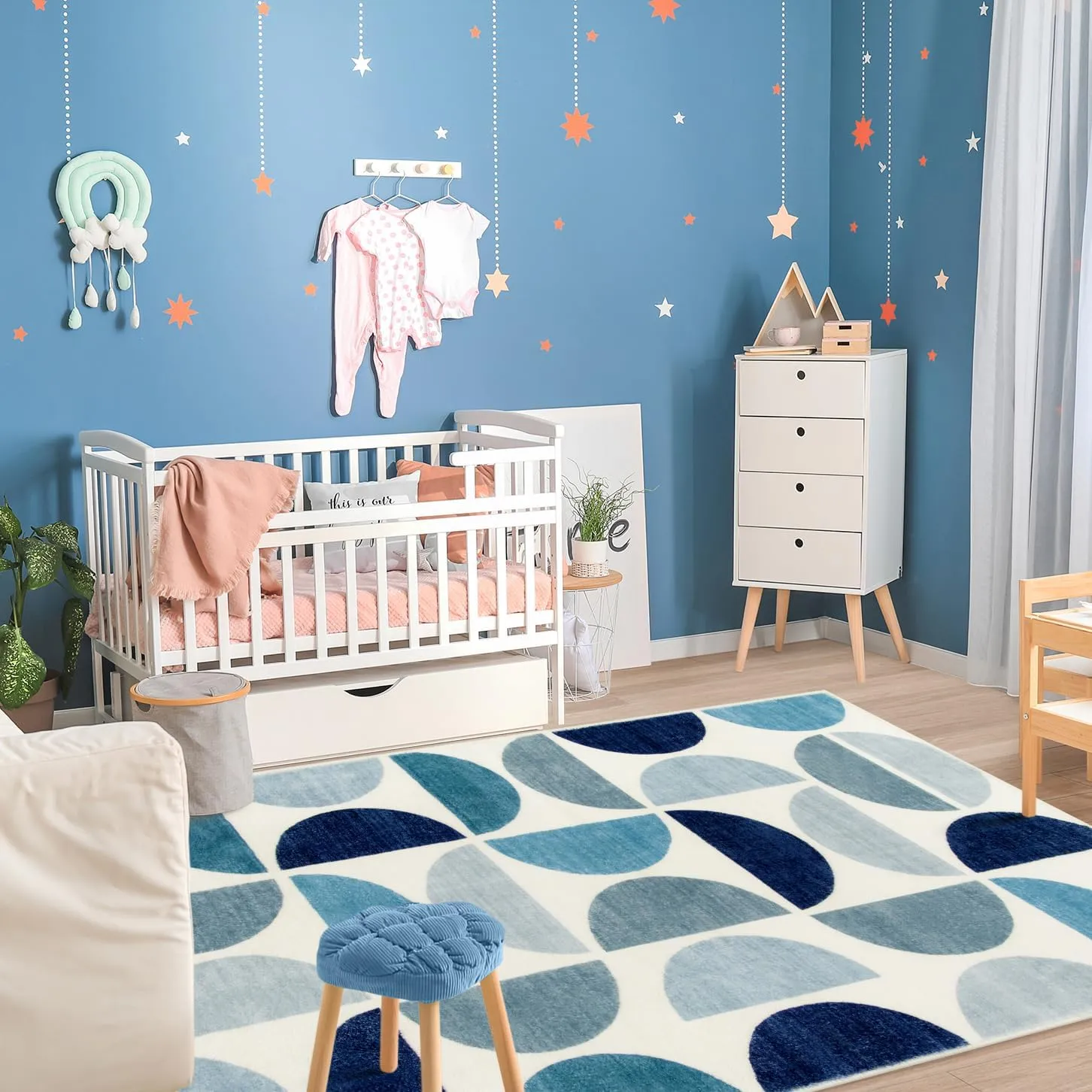 Lahome Boho 5x7 Rug, Ultra-Thin Living Room Rugs Soft Washable Rug, Modern Soft Area Rug for Bedroom Non Shedding Nursery Rugs for Classroom Kids Dining Room Office (5x7ft,Blue)