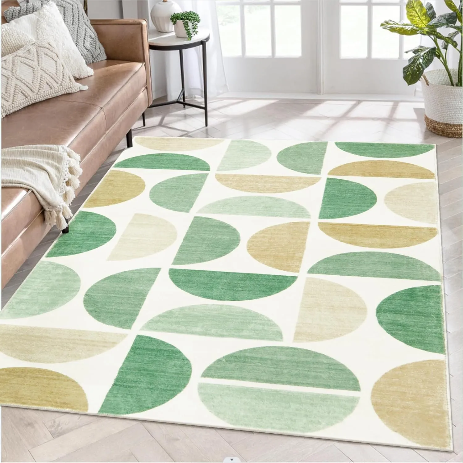 Lahome Boho Area Rug for Bedroom-3x5 Green Rug Soft Ultra-Thin Classroom Modern Washable Rugs Distressed Non Shedding Dining Carpet for Kids Nursery Room Office, Green