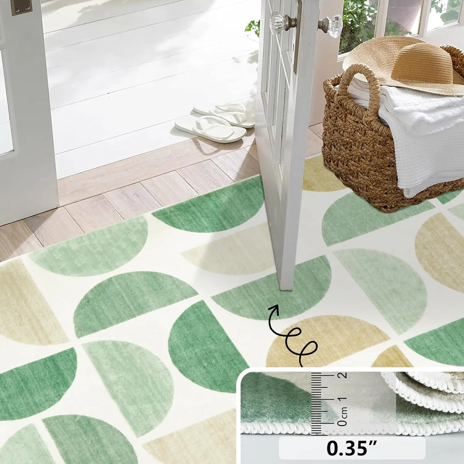 Lahome Boho Area Rug for Bedroom-3x5 Green Rug Soft Ultra-Thin Classroom Modern Washable Rugs Distressed Non Shedding Dining Carpet for Kids Nursery Room Office, Green