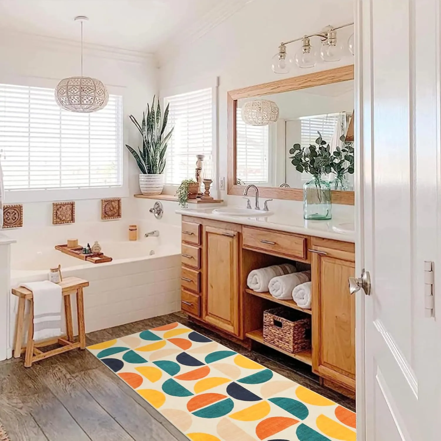 Lahome Boho Runner Rug Non Slip, 2x6 Soft Hallway Runner Rug for Bathroom, Modern Washable Runner Rug Non Shedding Carpet Rug for Entryway Kitchen Bedroom Laundry Room (Blue/Mulit,2'x6')