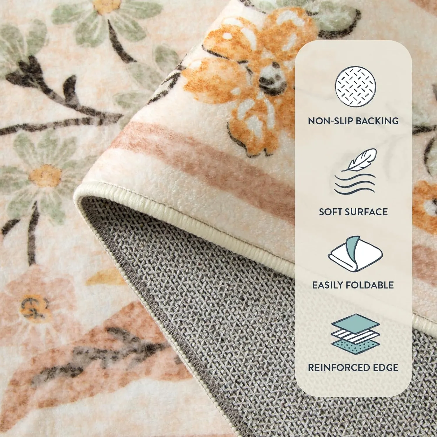 Lahome Boho Washable Area Rugs 5x7 for Bedroom, Bohemian Brown Rugs for Living Room, Soft Floral Thin Carpet for Kids Room Apartment Dorm Home, Ochre Fall