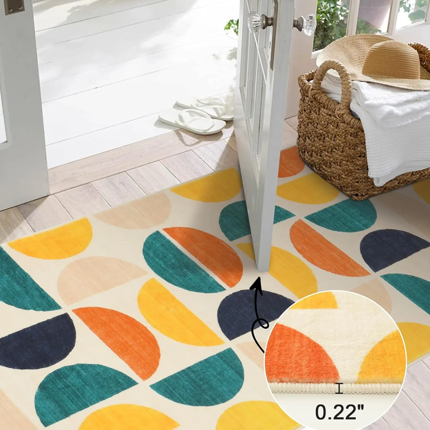 Lahome Small Boho Rug, 2x3 Soft Entryway Rug with with Rubber Backing, Non-Slip Door Mat Indoor Entrance Non Shedding Throw Rug for Bedroom Kitchen Bathroom Classroom(Blue/Mulit,2'x3')