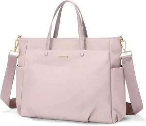 Laptop Tote Bag 15 Inch, Computer Shoulder Bag Large Work Tote Bag for Women, Laptop Carrying Case Stylish Handbag for Business Travel (Pinkish Grey)