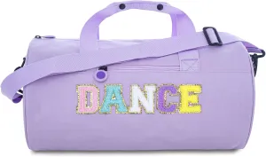 Large Size Dance Ballet Bag for Girls,Dancing/Gymnastic/Cheer Kids Bag with Chenille Letters,Lightweight Spacious Toddler Duffle Sport Gym Swimming,16.5"Lx9"Wx9"H (Purple)