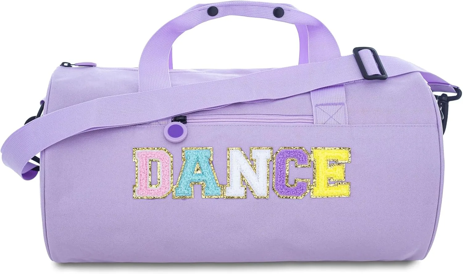 Large Size Dance Ballet Bag for Girls,Dancing/Gymnastic/Cheer Kids Bag with Chenille Letters,Lightweight Spacious Toddler Duffle Sport Gym Swimming,16.5"Lx9"Wx9"H (Purple)