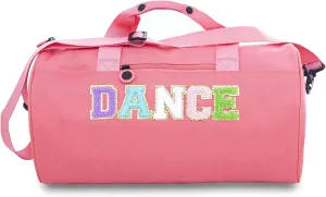 Large Size Dance Ballet Bag for Girls,Dancing/Gymnastic/Cheer Kids Bag with Chenille Letters,Lightweight Spacious Toddler Duffle Sport Gym Swimming,16.5"Lx9"Wx9"H（Pink)