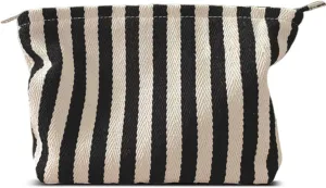 Large Stripe Makeup Bag Cosmetic Toiletry Travel Pouch, Purse Organizer, Canvas Lined, Black White, Large