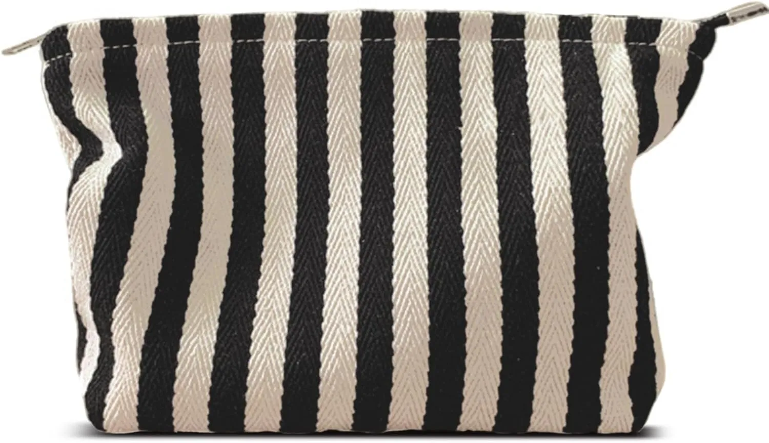 Large Stripe Makeup Bag Cosmetic Toiletry Travel Pouch, Purse Organizer, Canvas Lined, Black White, Large