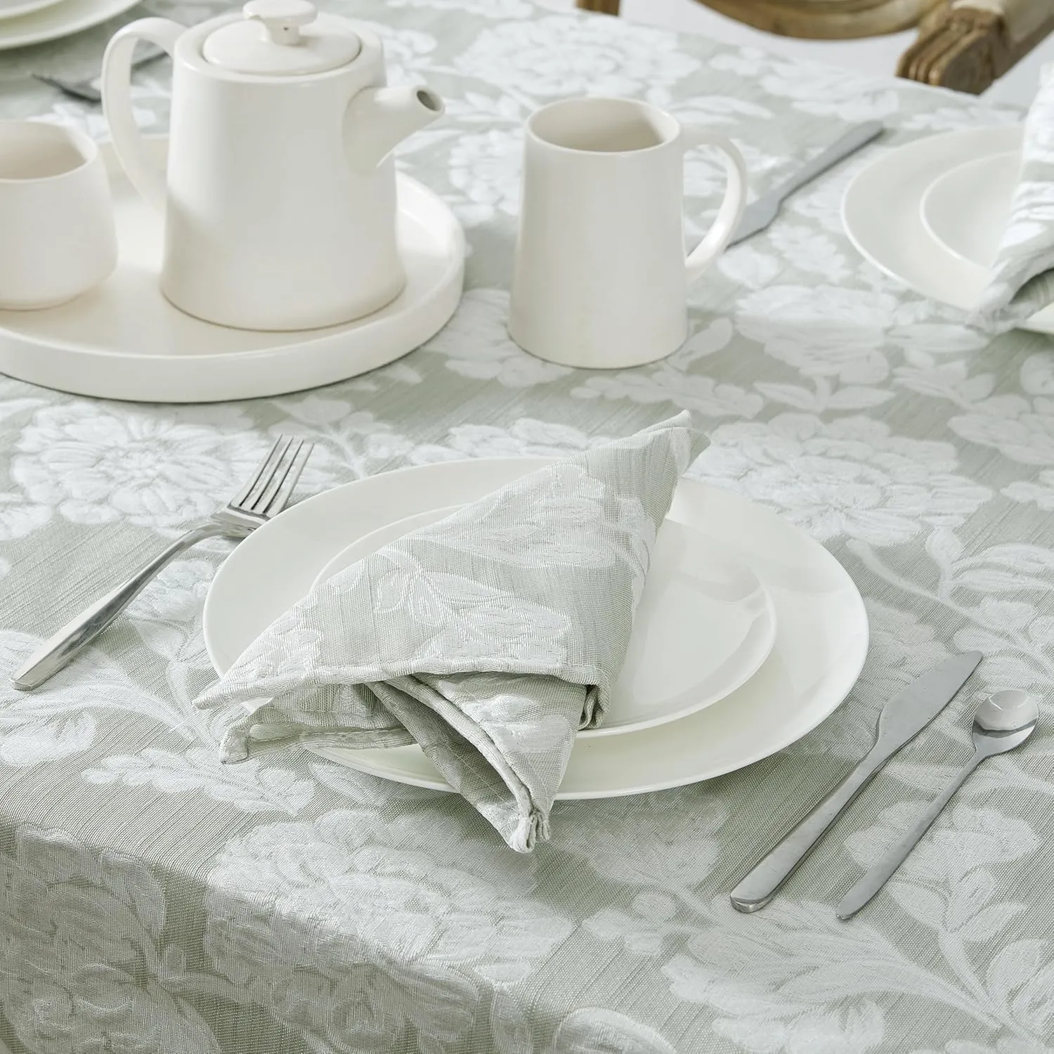 Laura Ashley Annaleigh Tablecloth Jacquard Fabric, Wrinkle Resistant for Dining, Holiday, Party, Wedding or Banquet, 60" x 84", Sage